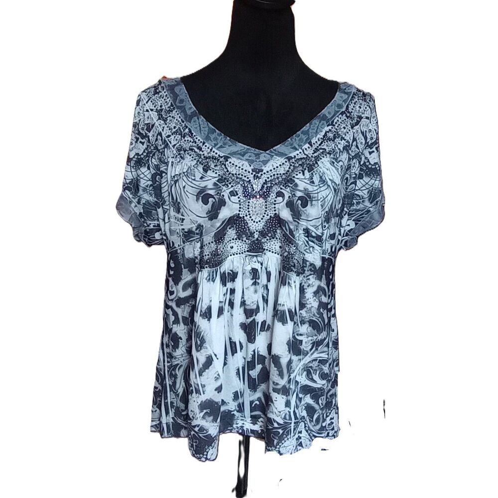 Apt. 9 Women's Size XL Boho, Sequin, Short Sleeve Blouse